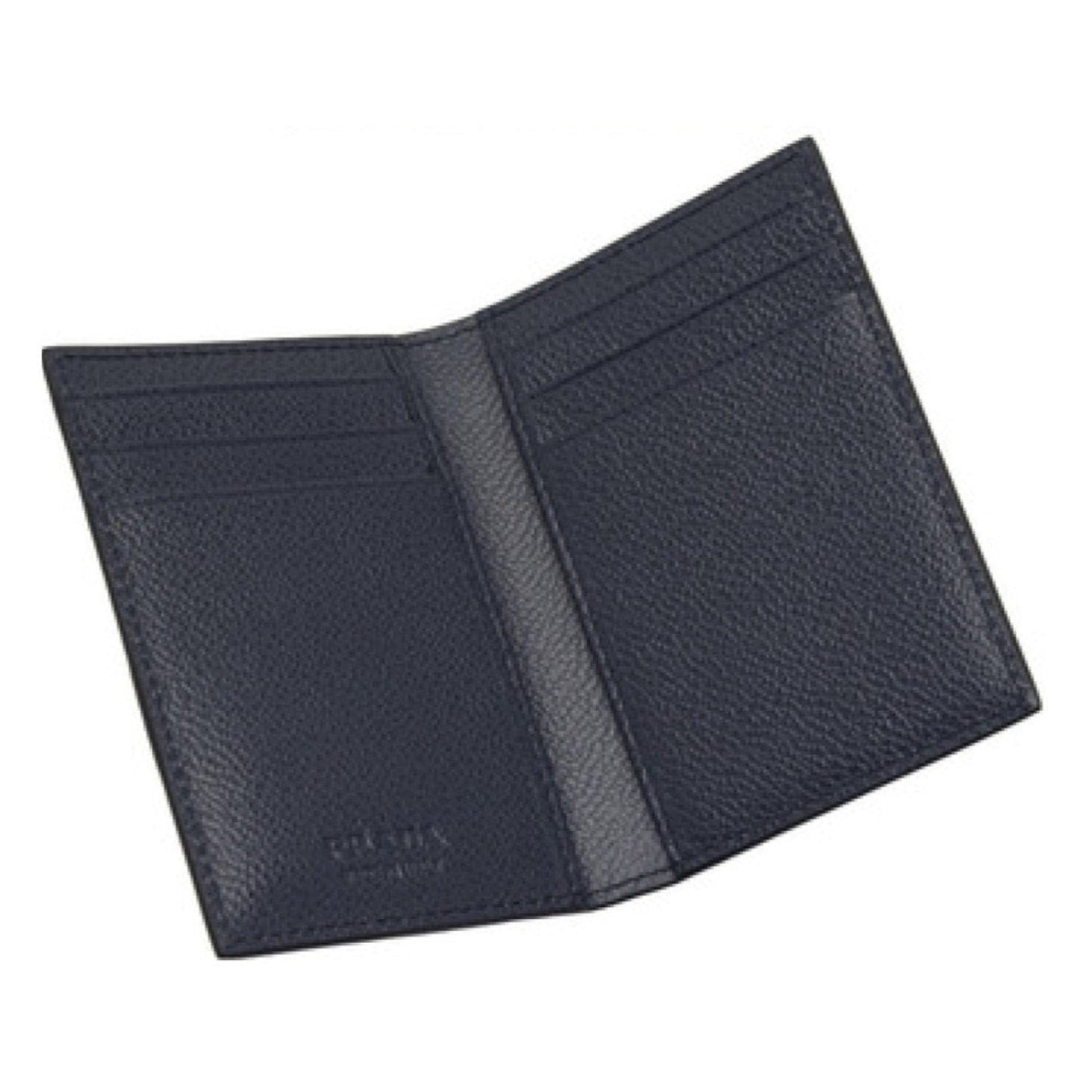 Luxury PradaVitello Grain Blue Leather Triangle Logo Vertical Bifold Wallet