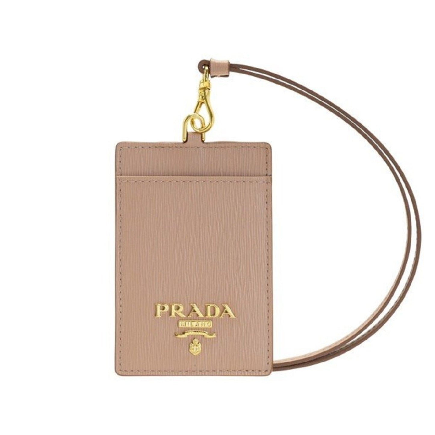 Luxury PradaVitello Move Beige Leather Logo Plaque Lanyard Cardholder Wallet