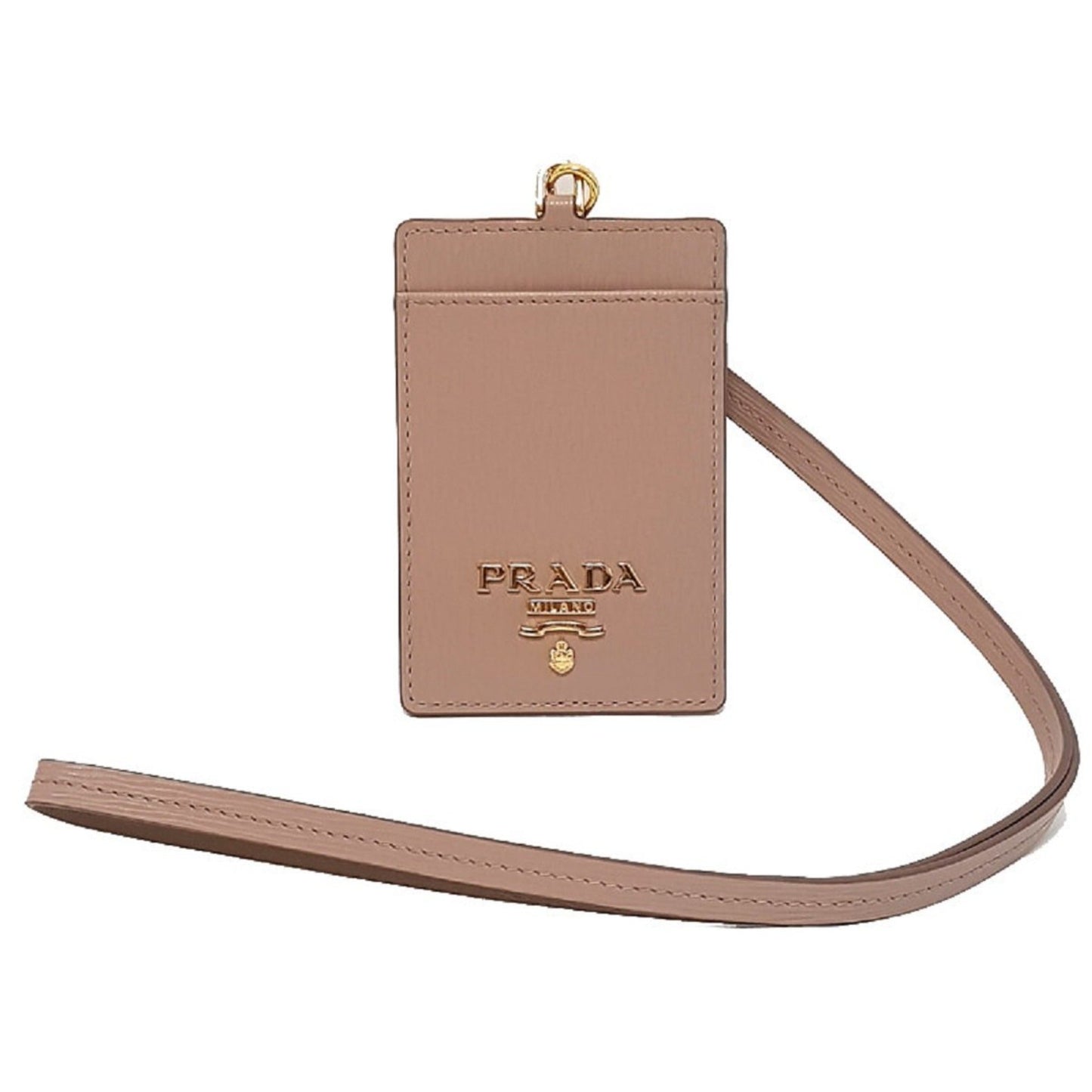 Luxury PradaVitello Move Beige Leather Logo Plaque Lanyard Cardholder Wallet