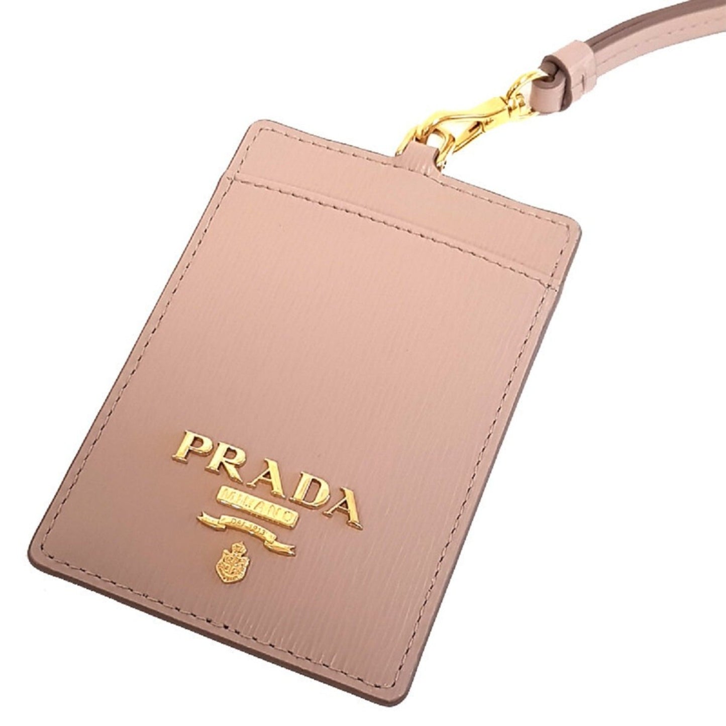 Luxury PradaVitello Move Beige Leather Logo Plaque Lanyard Cardholder Wallet