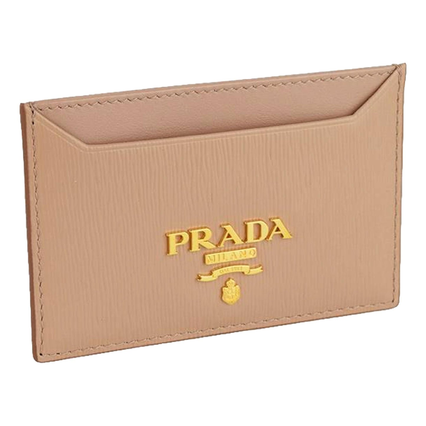 Luxury PradaVitello Move Cipria Beige Leather Logo Plaque Card Holder Wallet