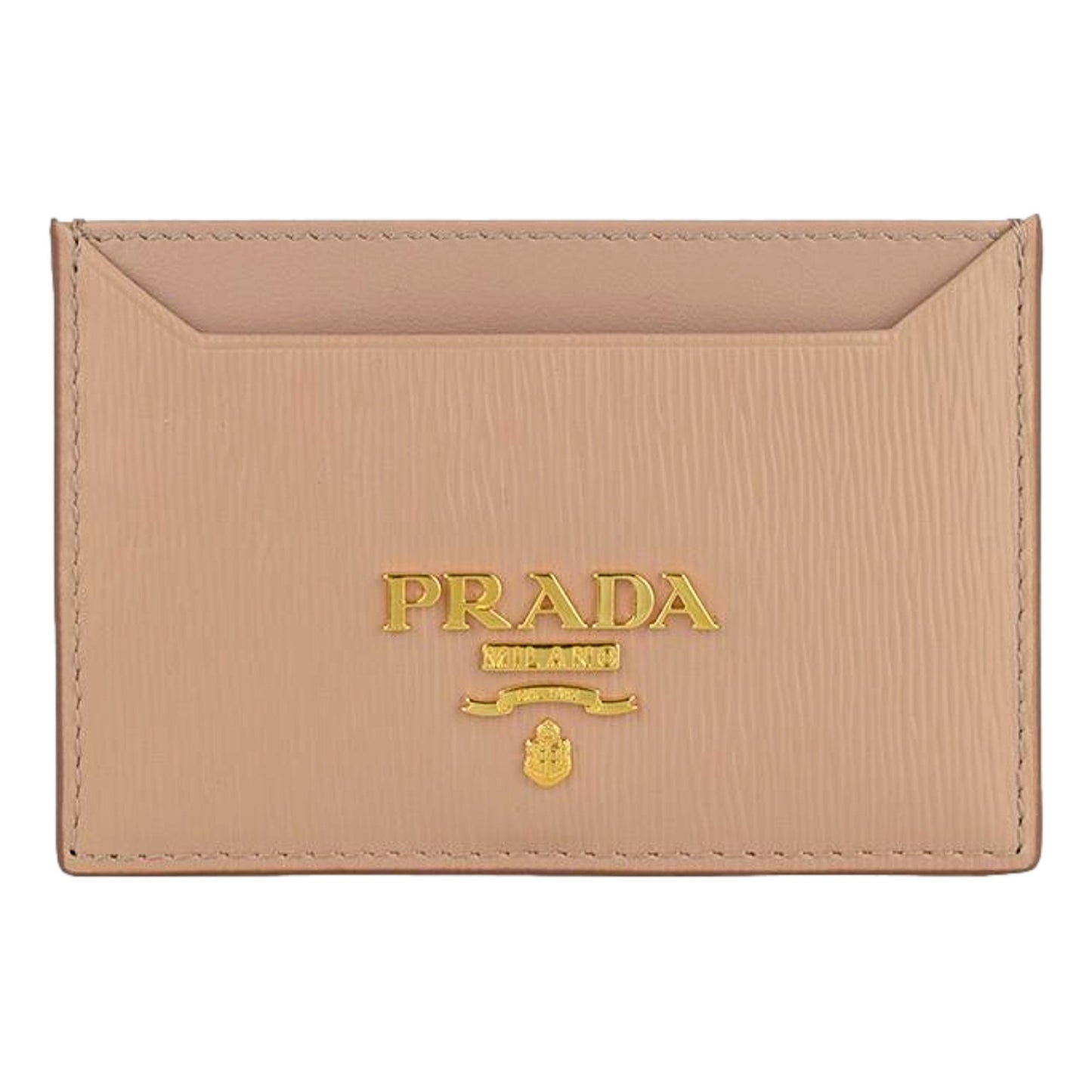 Luxury PradaVitello Move Cipria Beige Leather Logo Plaque Card Holder Wallet