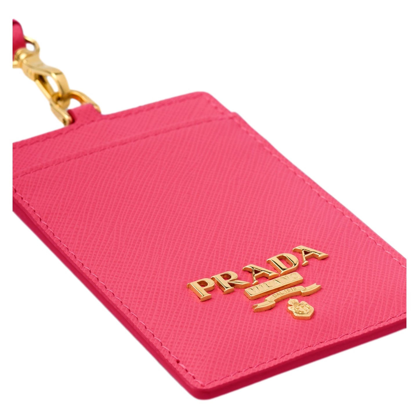 Luxury PradaVitello Move Fuchsia Leather Logo Plaque Lanyard Cardholder Wallet