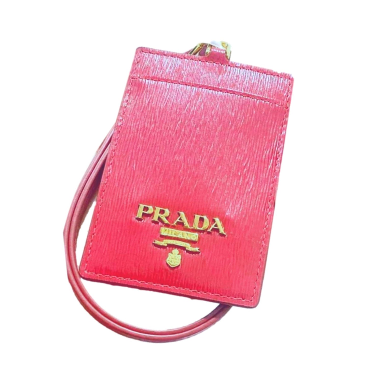 Luxury PradaVitello Move Fuchsia Leather Logo Plaque Lanyard Cardholder Wallet