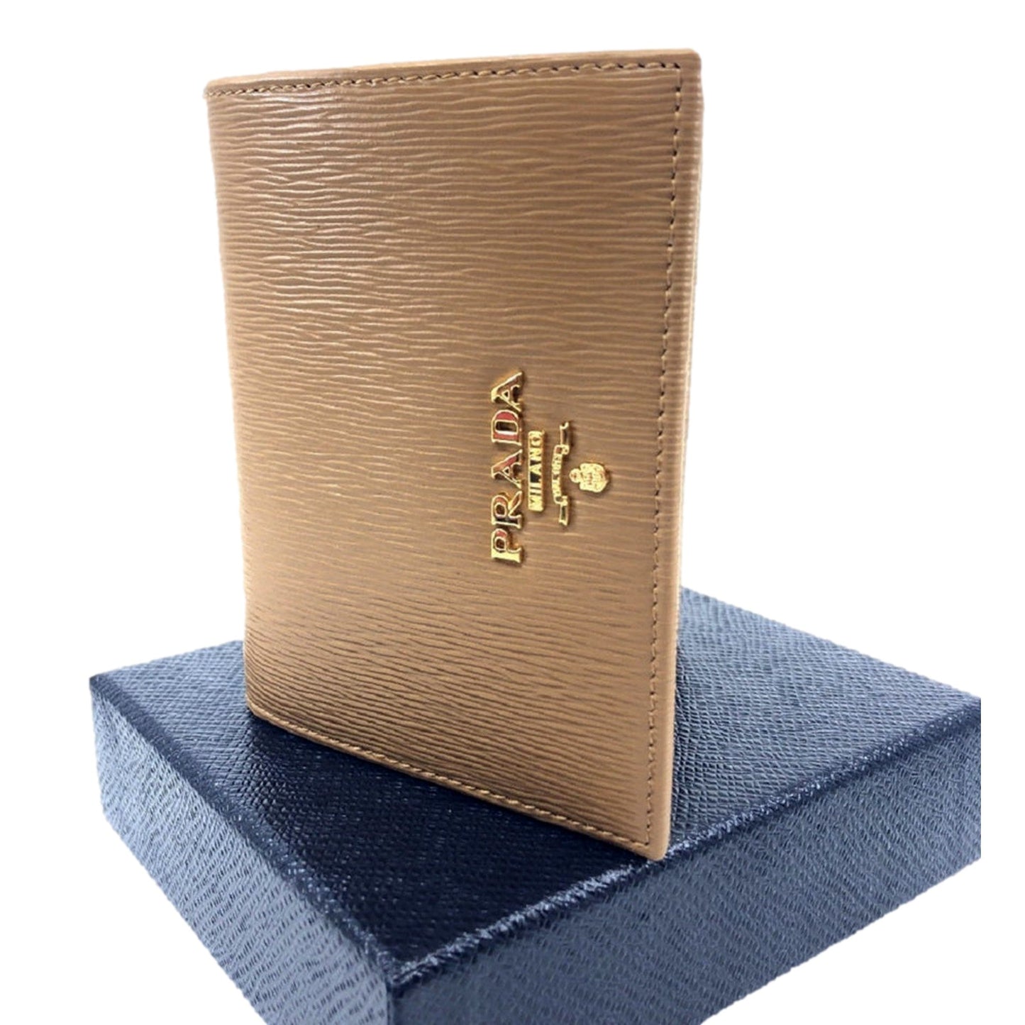Luxury PradaVitello Move Cipria Beige Leather Bifold Snap Wallet