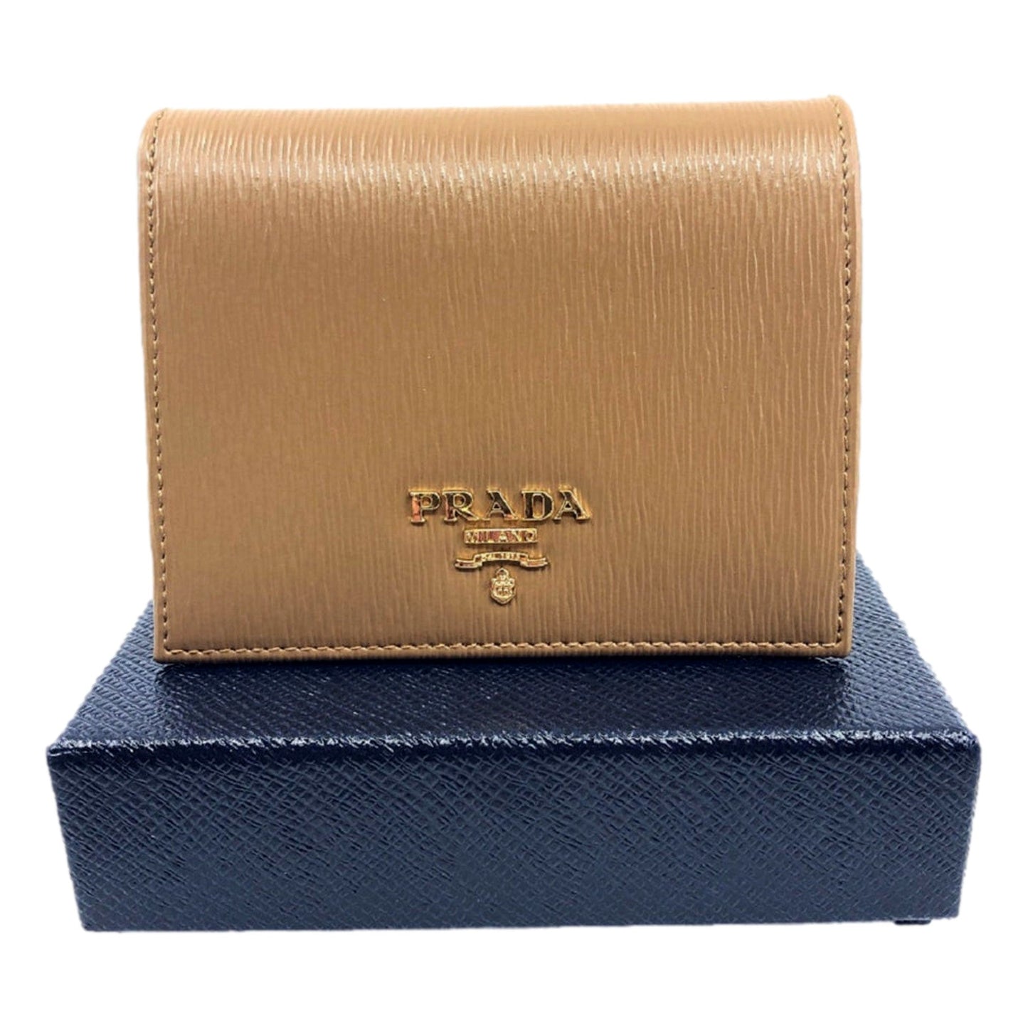 Luxury PradaVitello Move Cipria Beige Leather Bifold Snap Wallet