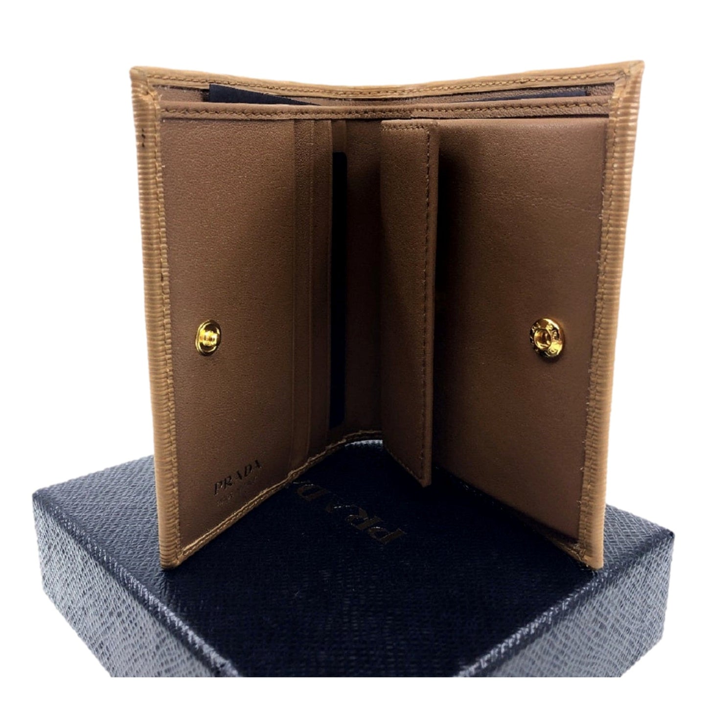 Luxury PradaVitello Move Cipria Beige Leather Bifold Snap Wallet