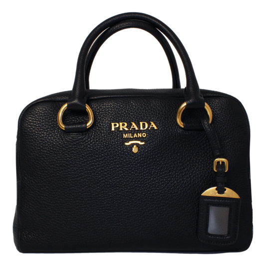 Luxury PradaVitello Phenix Black Leather Web Stripe Crossbody Satchel Bag