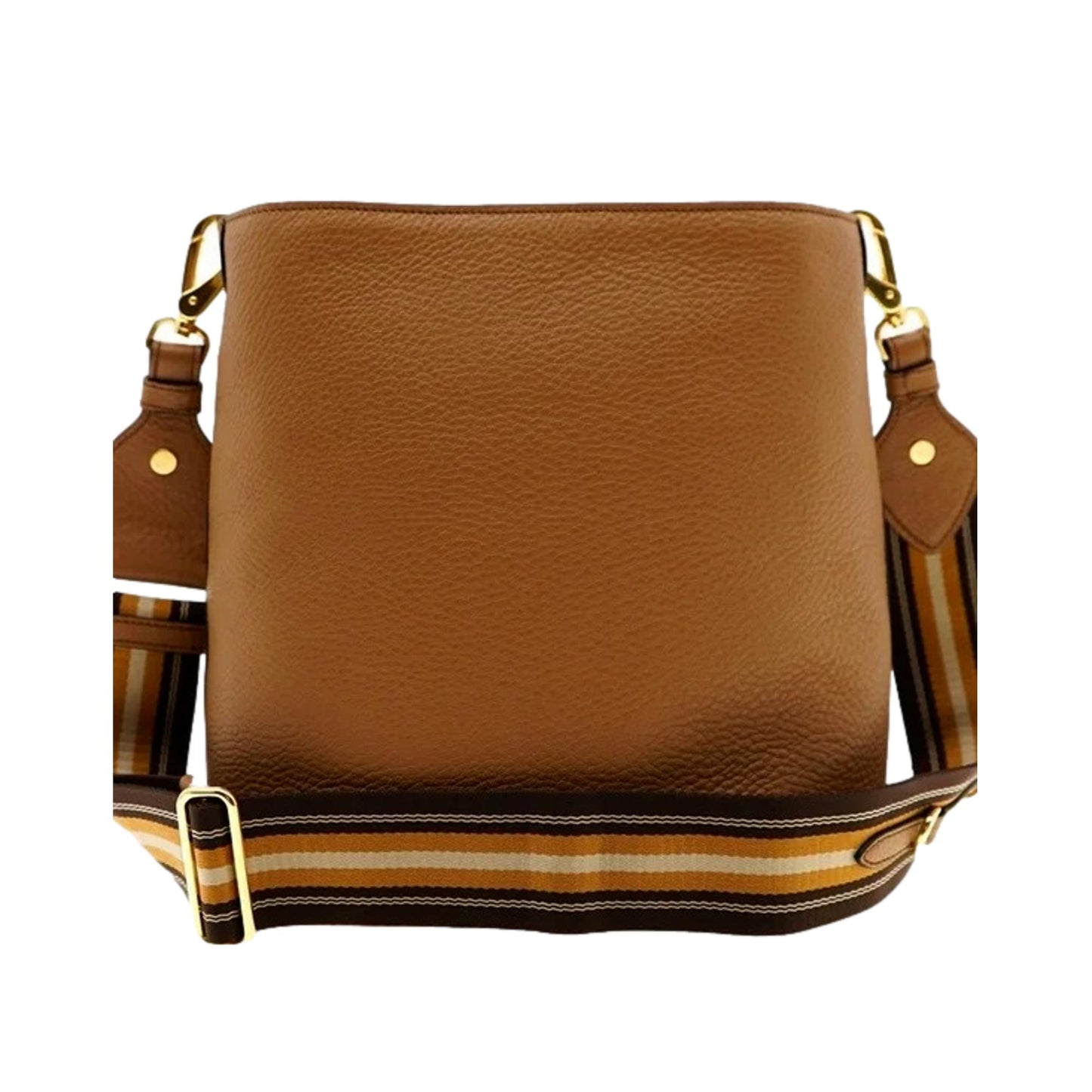 Luxury PradaVitello Phenix Bucket Crossbody Bag Caramel Brown Web Strap