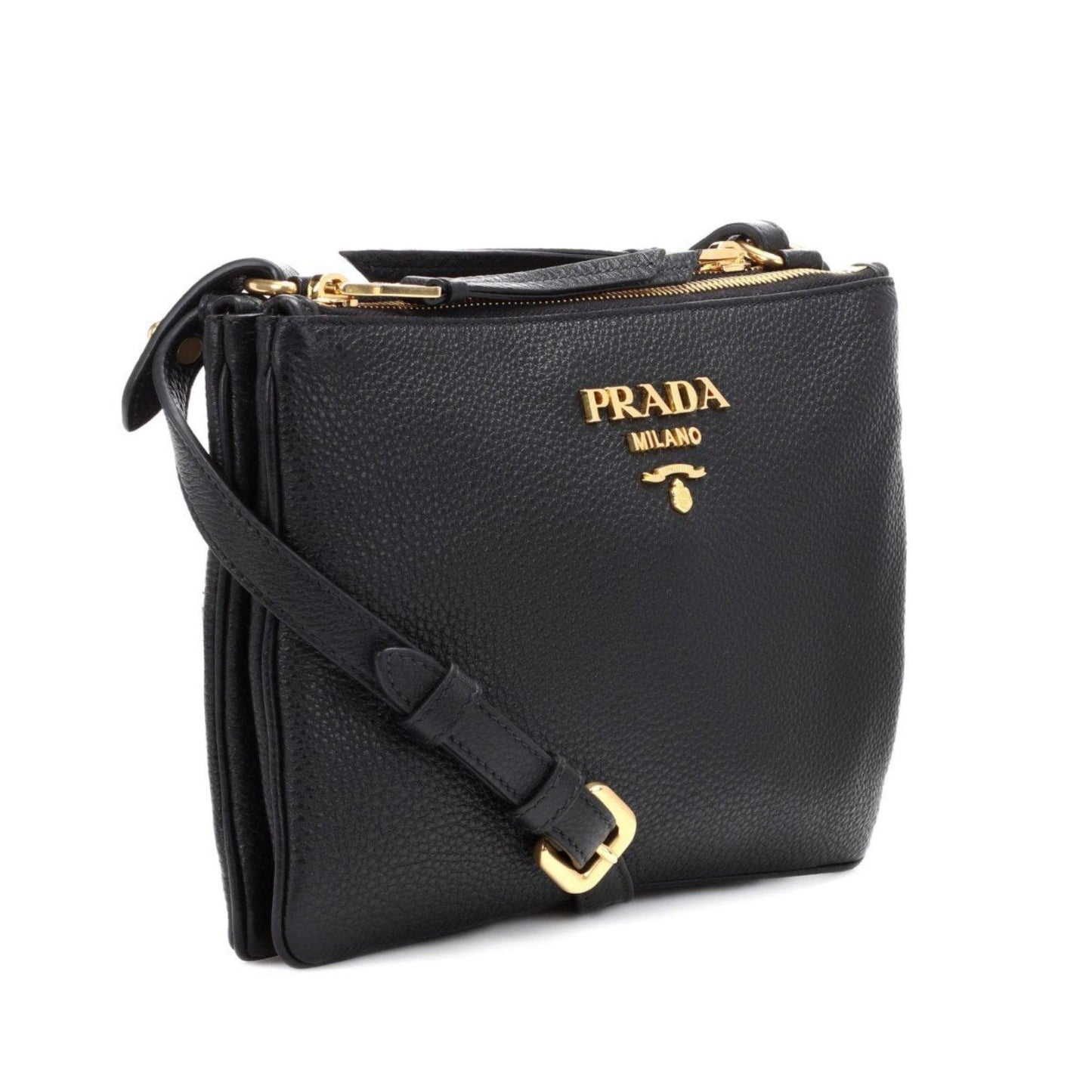 Luxury PradaVitello Phenix Leather Gold Hardware Black Cross Body