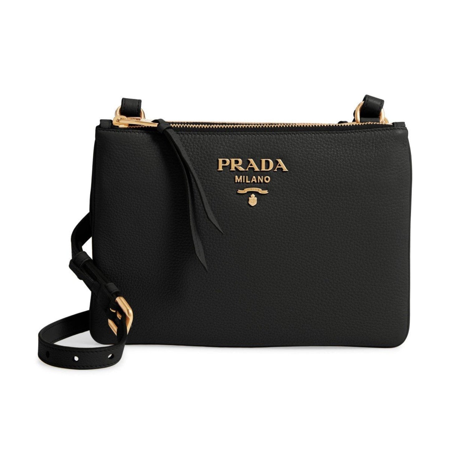 Luxury PradaVitello Phenix Leather Gold Hardware Black Cross Body