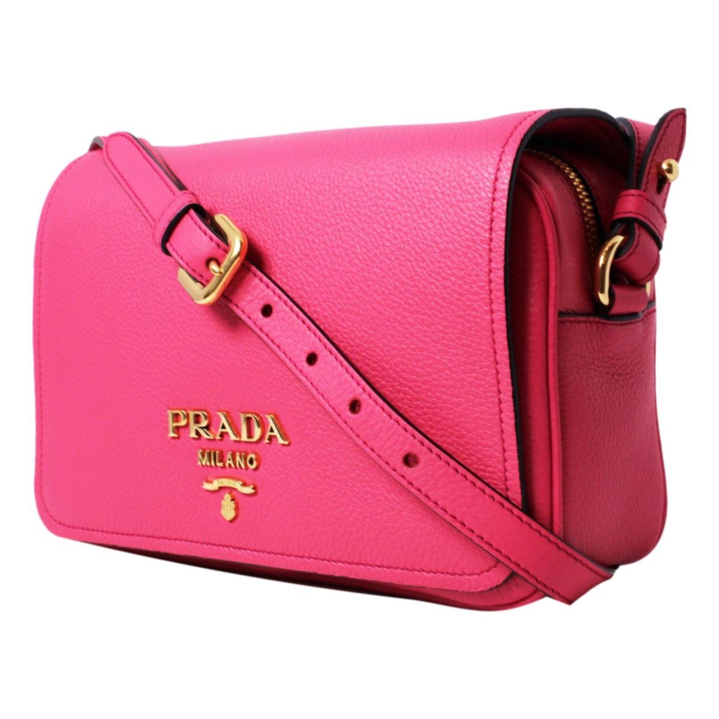 Luxury PradaVitello Phenix Peonia Leather Flap Crossbody Bag