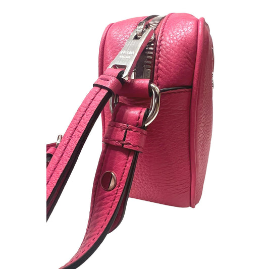 Luxury PradaVitello Phenix Pink Leather Silver Logo Small Camera Crossbody Bag
