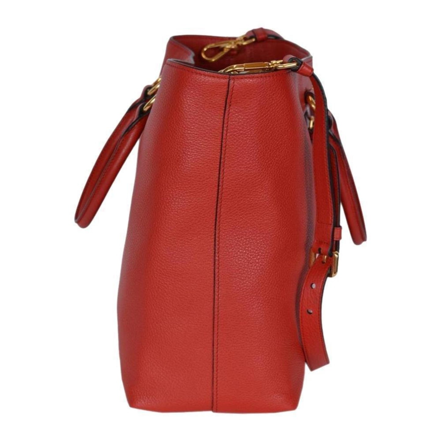 Luxury PradaVitello Phenix Red Leather Shopping Tote