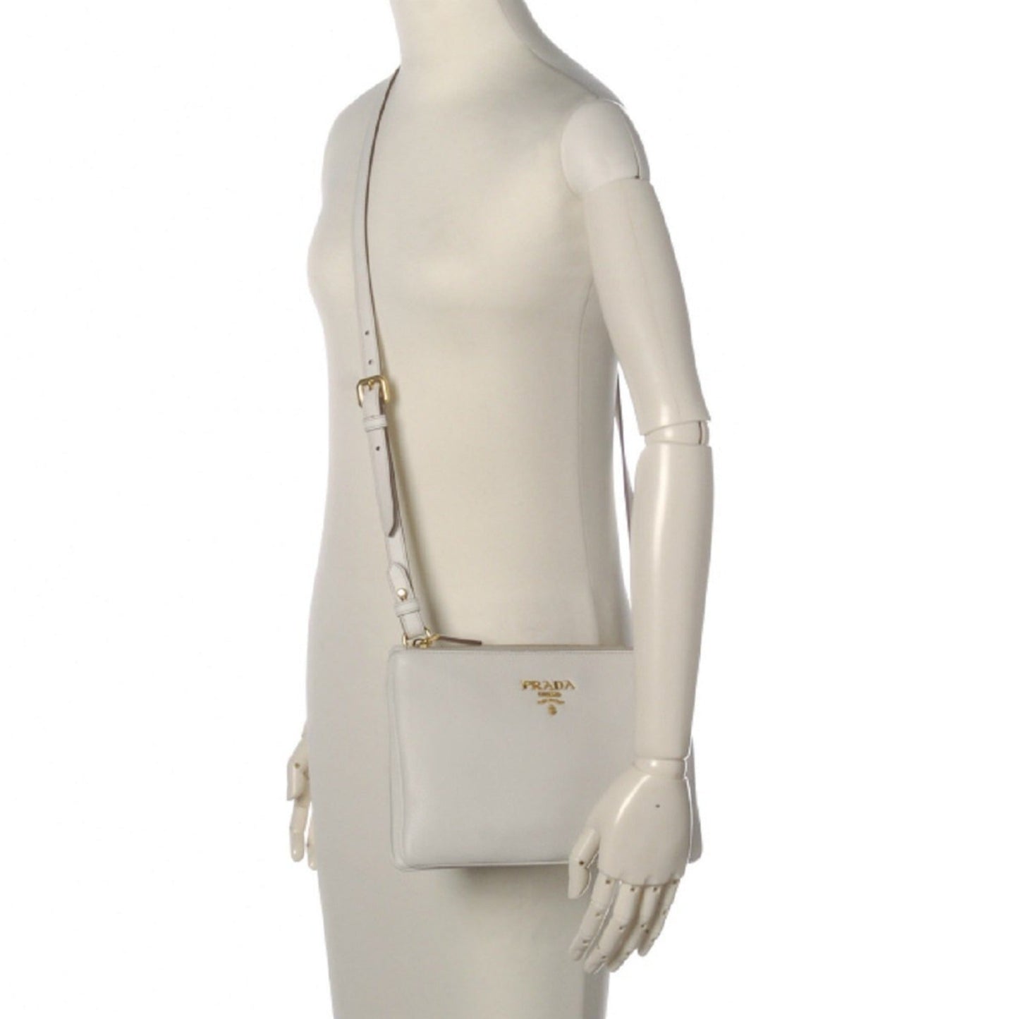 Luxury PradaWhite Leather Vitello Phenix Crossbody Bag