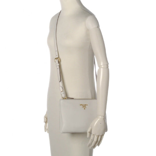Luxury PradaWhite Leather Vitello Phenix Crossbody Bag