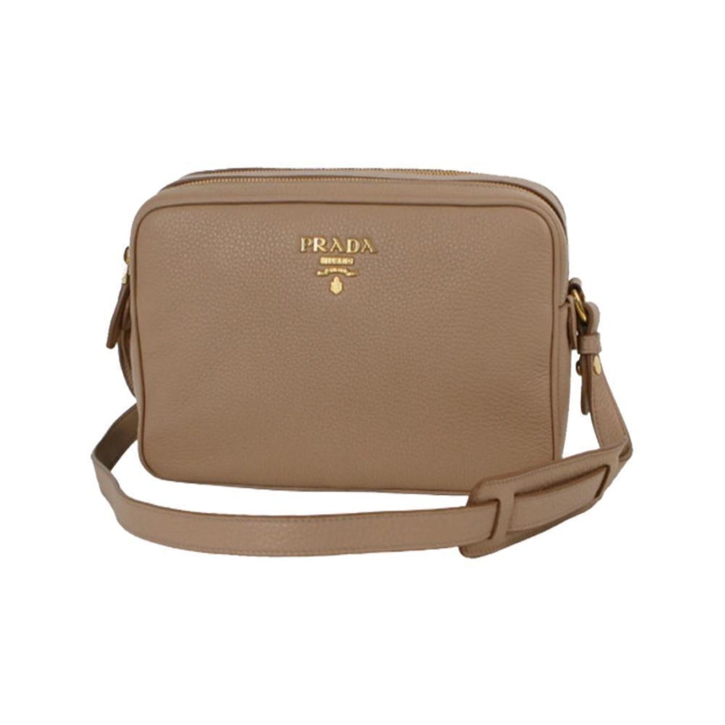 Luxury PradaBeige Vitello Phenix Leather Double Zip Crossbody Bag