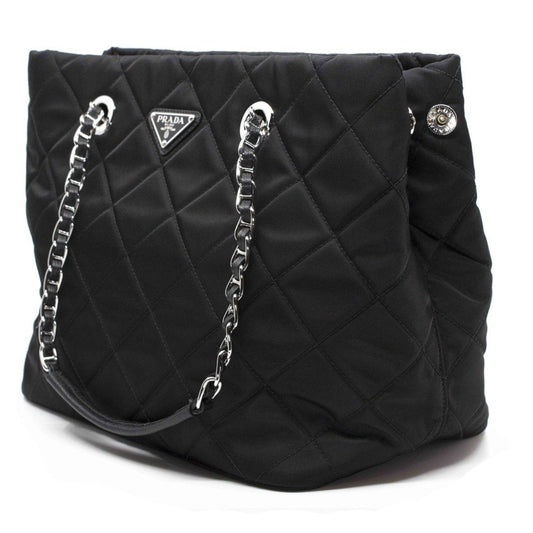 Luxury PradaBlack Quilted Tessuto Chain Shoulder Bag Tote