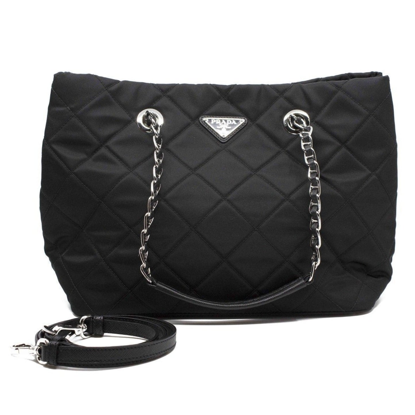 Luxury PradaBlack Quilted Tessuto Chain Shoulder Bag Tote