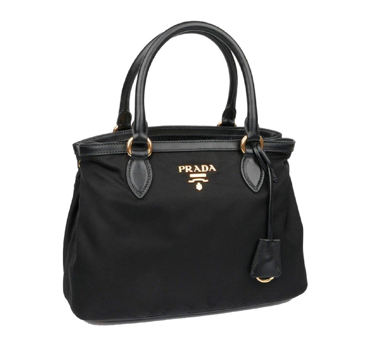 Luxury PradaTessuto Nylon Black Saffiano Medium Handbag Satchel
