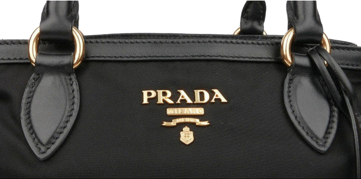 Luxury PradaTessuto Nylon Black Saffiano Medium Handbag Satchel