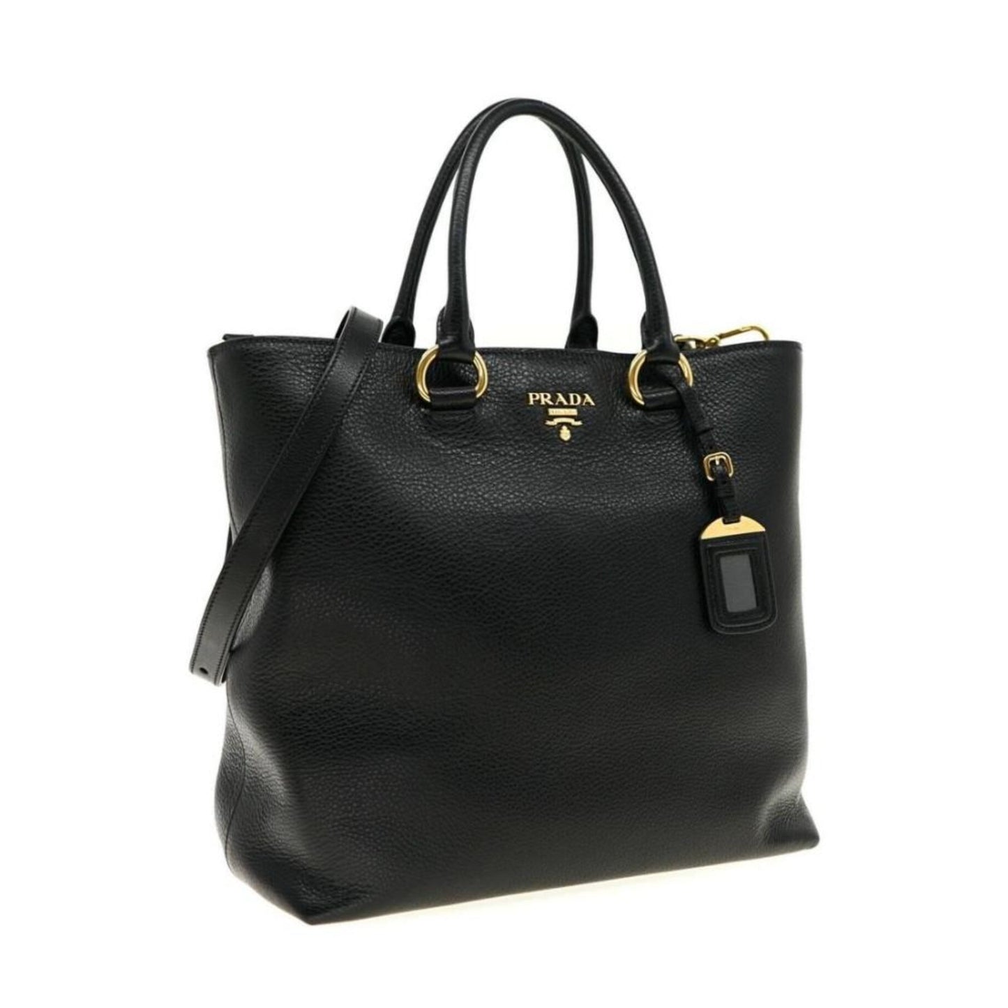 Luxury PradaBlack Vitello Phenix Leather Shopping Tote Bag