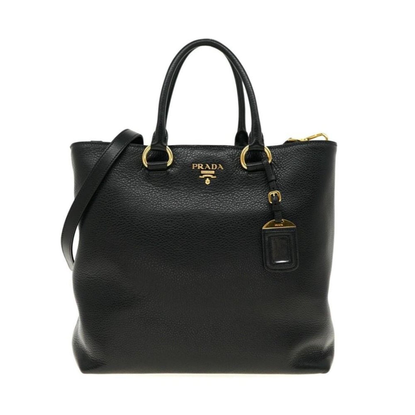 Luxury PradaBlack Vitello Phenix Leather Shopping Tote Bag