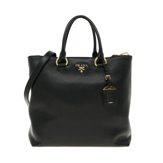 Luxury PradaBlack Vitello Phenix Leather Shopping Tote Bag
