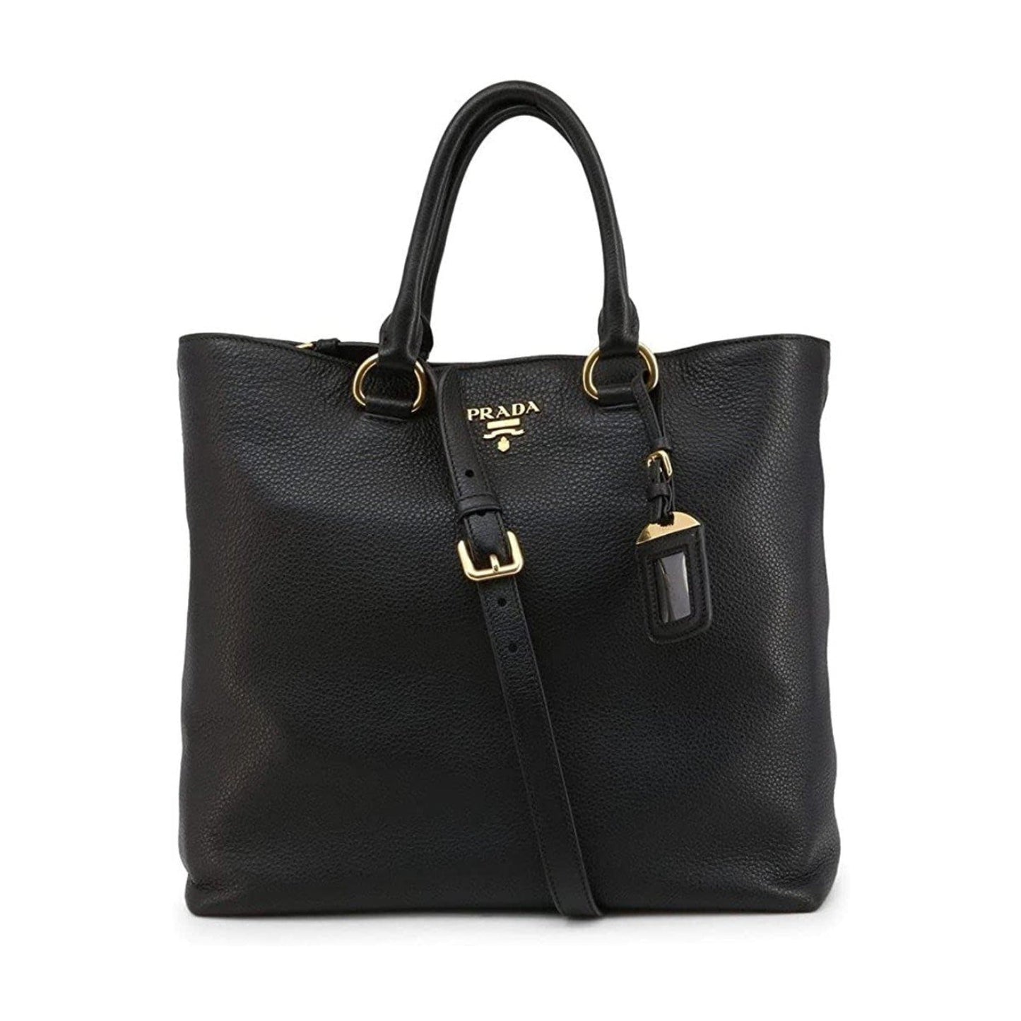 Luxury PradaBlack Vitello Phenix Leather Shopping Tote Bag