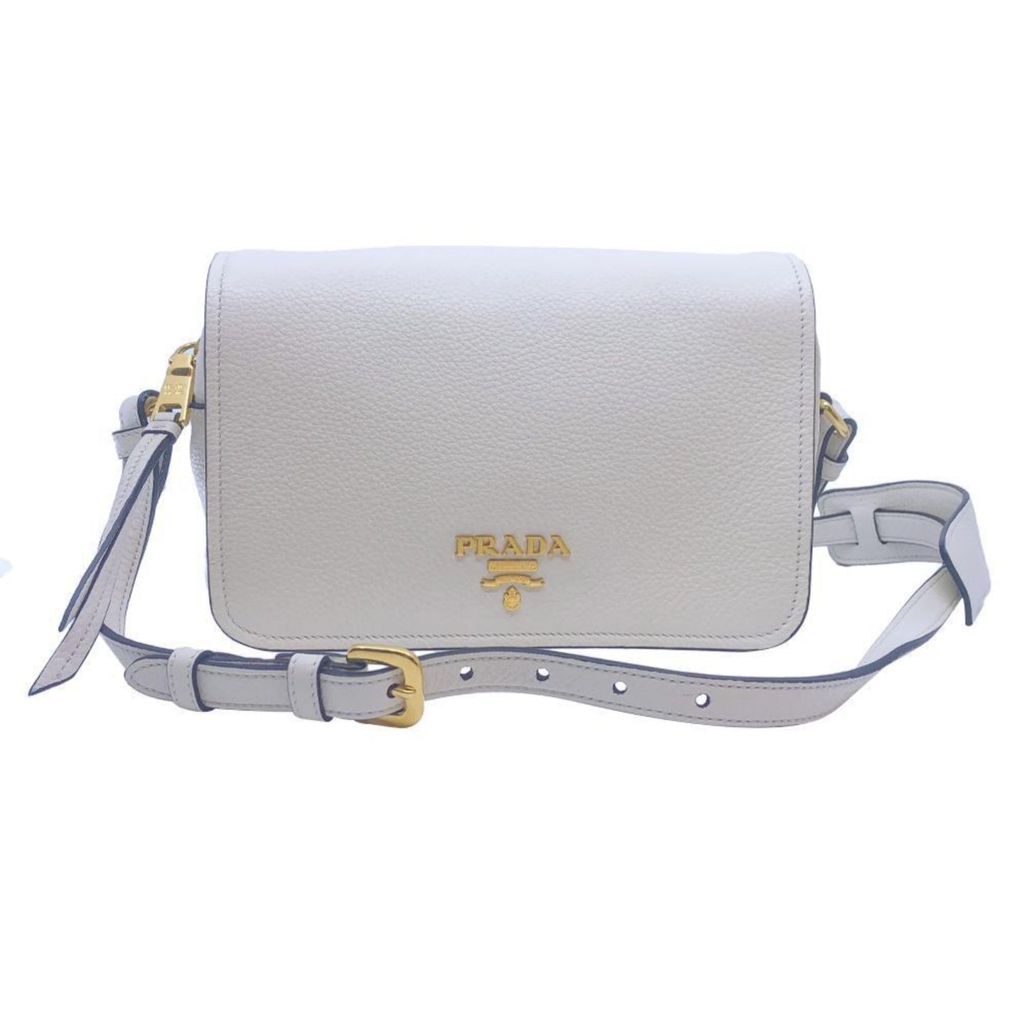 Luxury PradaFlap Vitello Phenix Ivory Leather Cross Body Bag