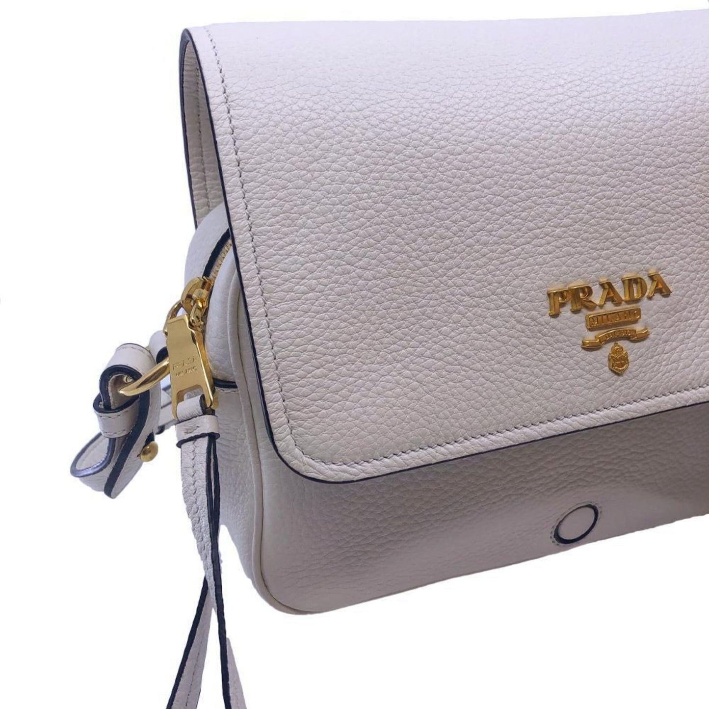 Luxury PradaFlap Vitello Phenix Ivory Leather Cross Body Bag