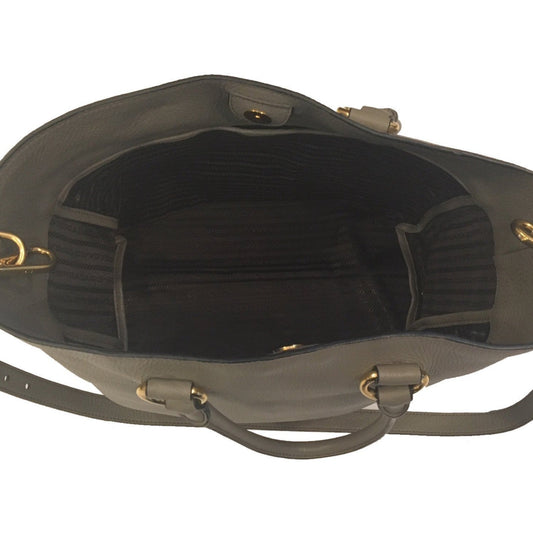 Luxury PradaGray Vitello Phenix Shopping Tote Bag