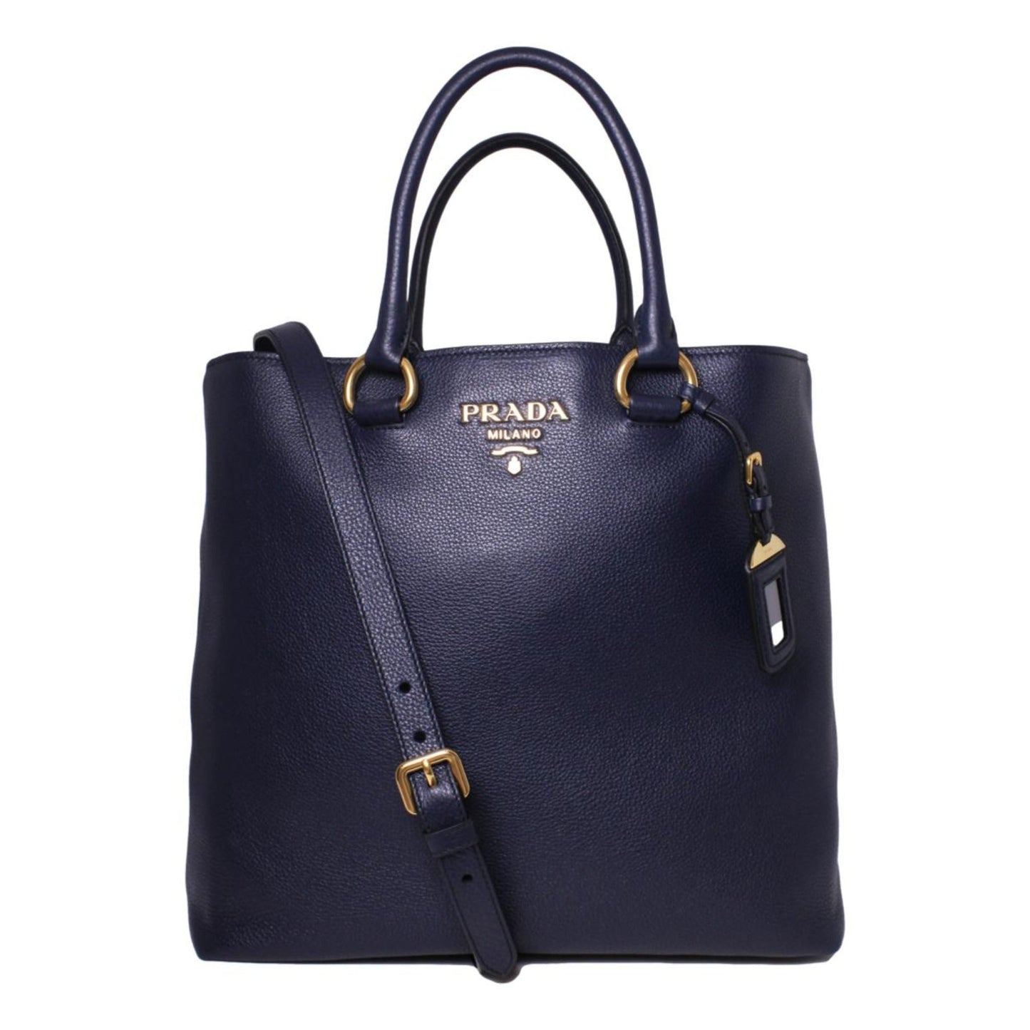 Luxury PradaNavy Blue Vitello Phenix Leather Shopping Tote