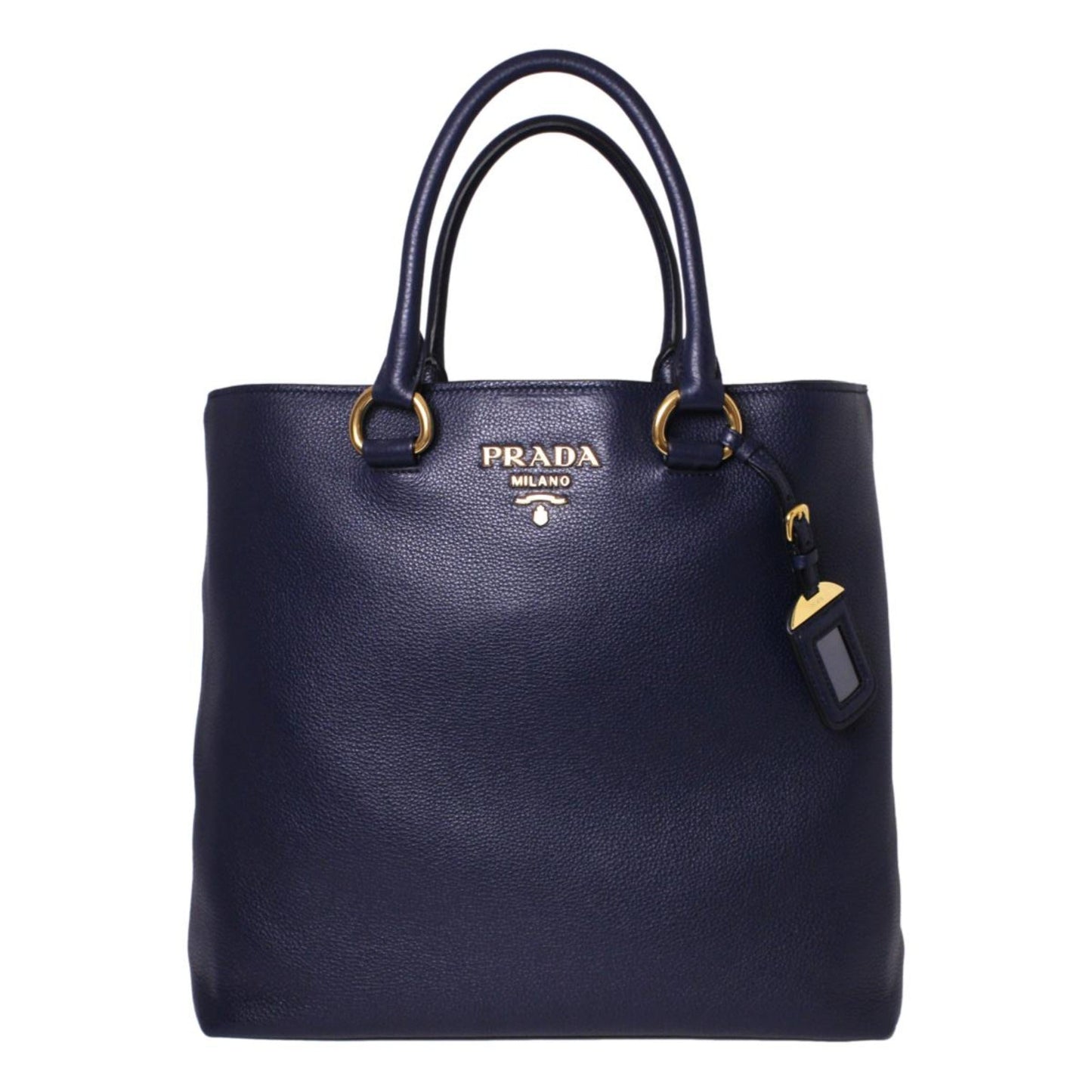 Luxury PradaNavy Blue Vitello Phenix Leather Shopping Tote