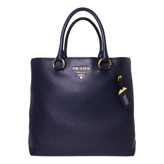 Luxury PradaNavy Blue Vitello Phenix Leather Shopping Tote