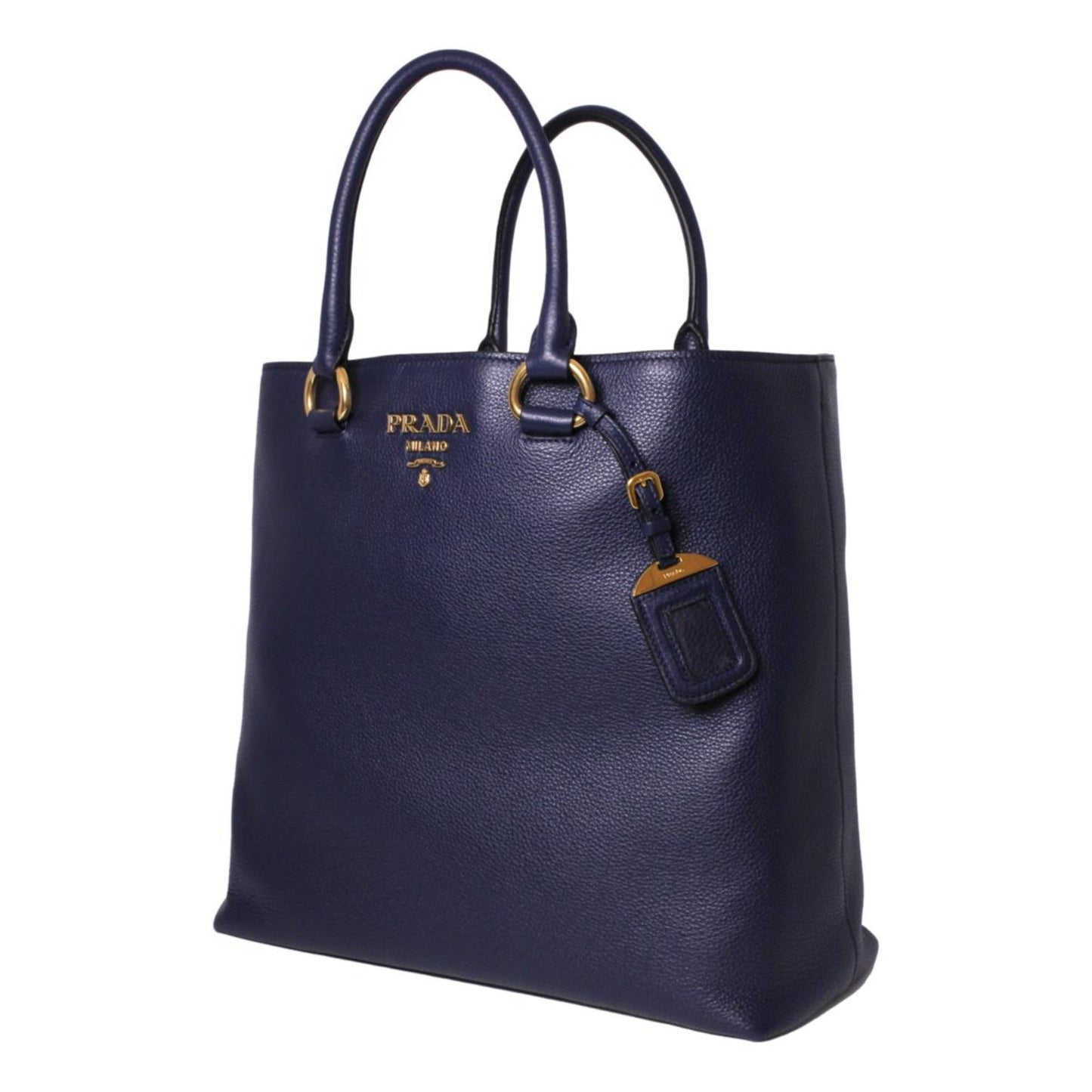 Luxury PradaNavy Blue Vitello Phenix Leather Shopping Tote