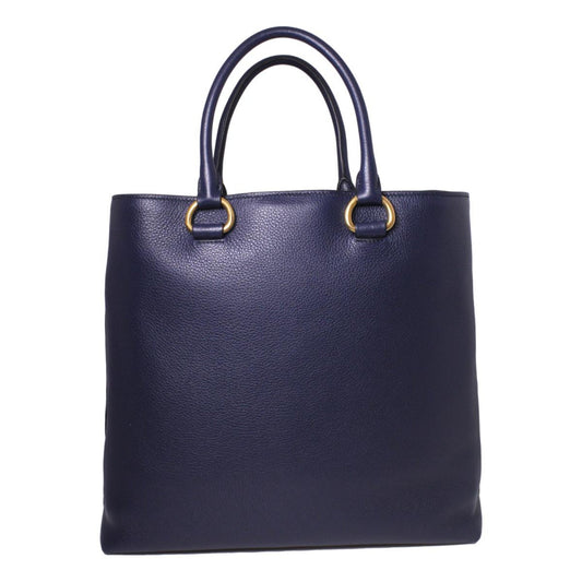 Luxury PradaNavy Blue Vitello Phenix Leather Shopping Tote