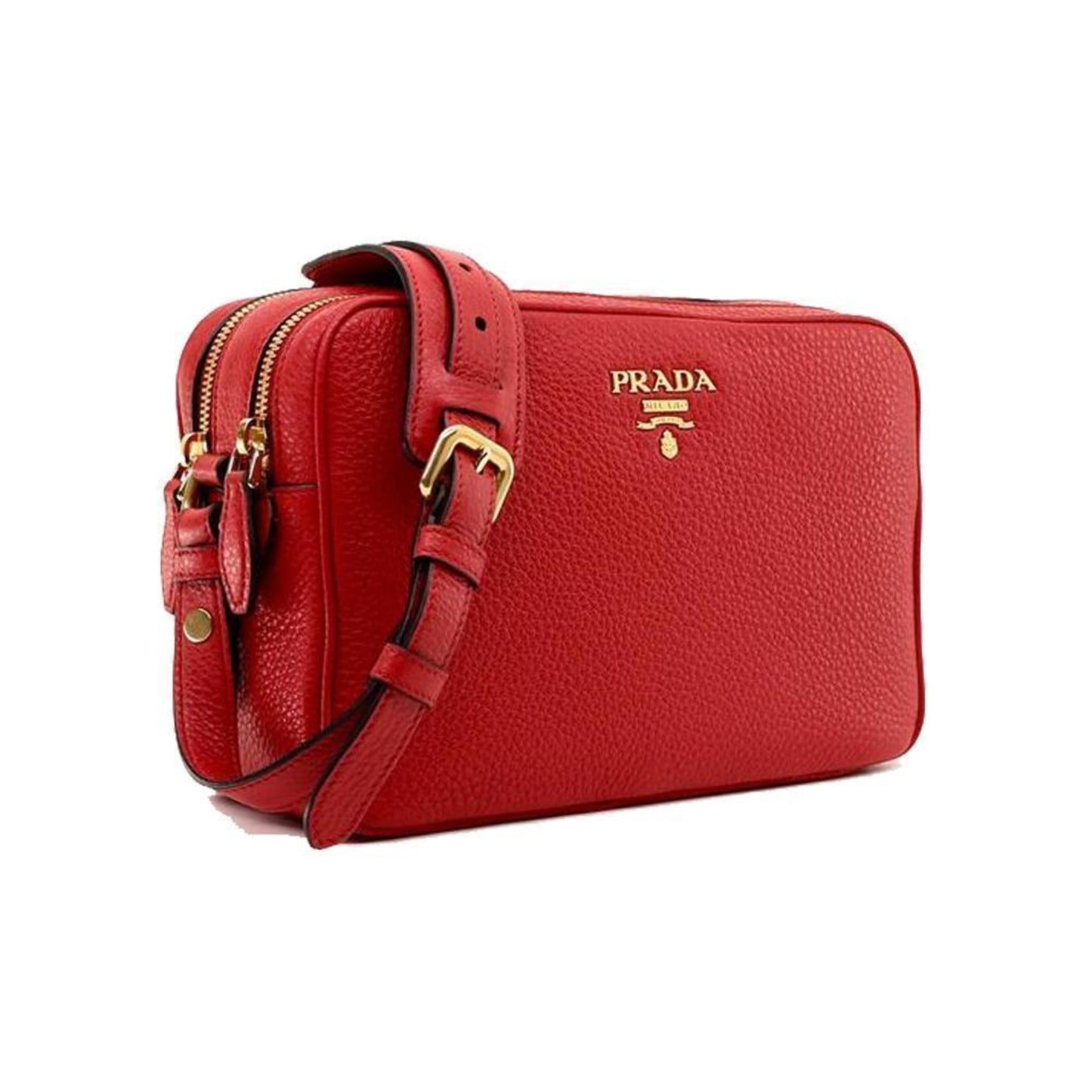 Luxury PradaWomen's Red Vitello Phenix Leather Crossbody Handbag Small