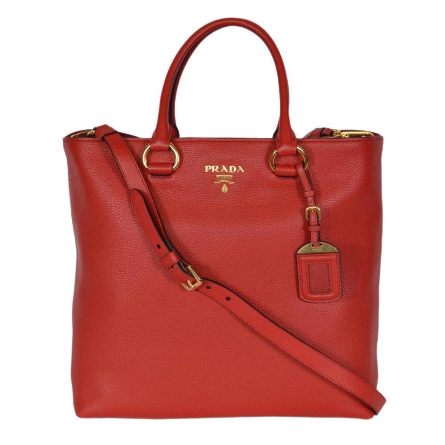 Luxury PradaVitello Phenix Red Leather Shopping Tote