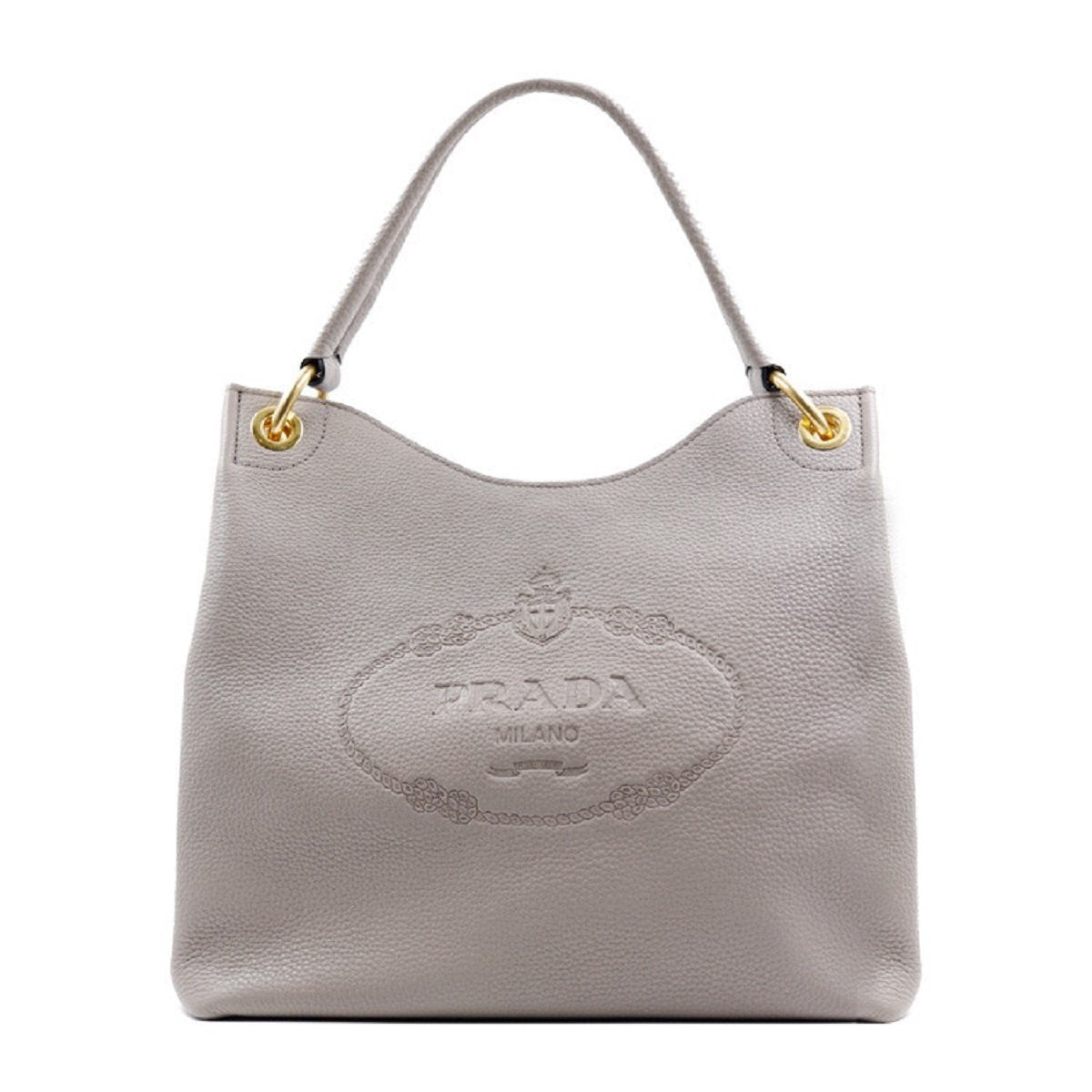 Luxury PradaVitello Phenix Grey Leather Embossed Logo Hobo Tote Bag