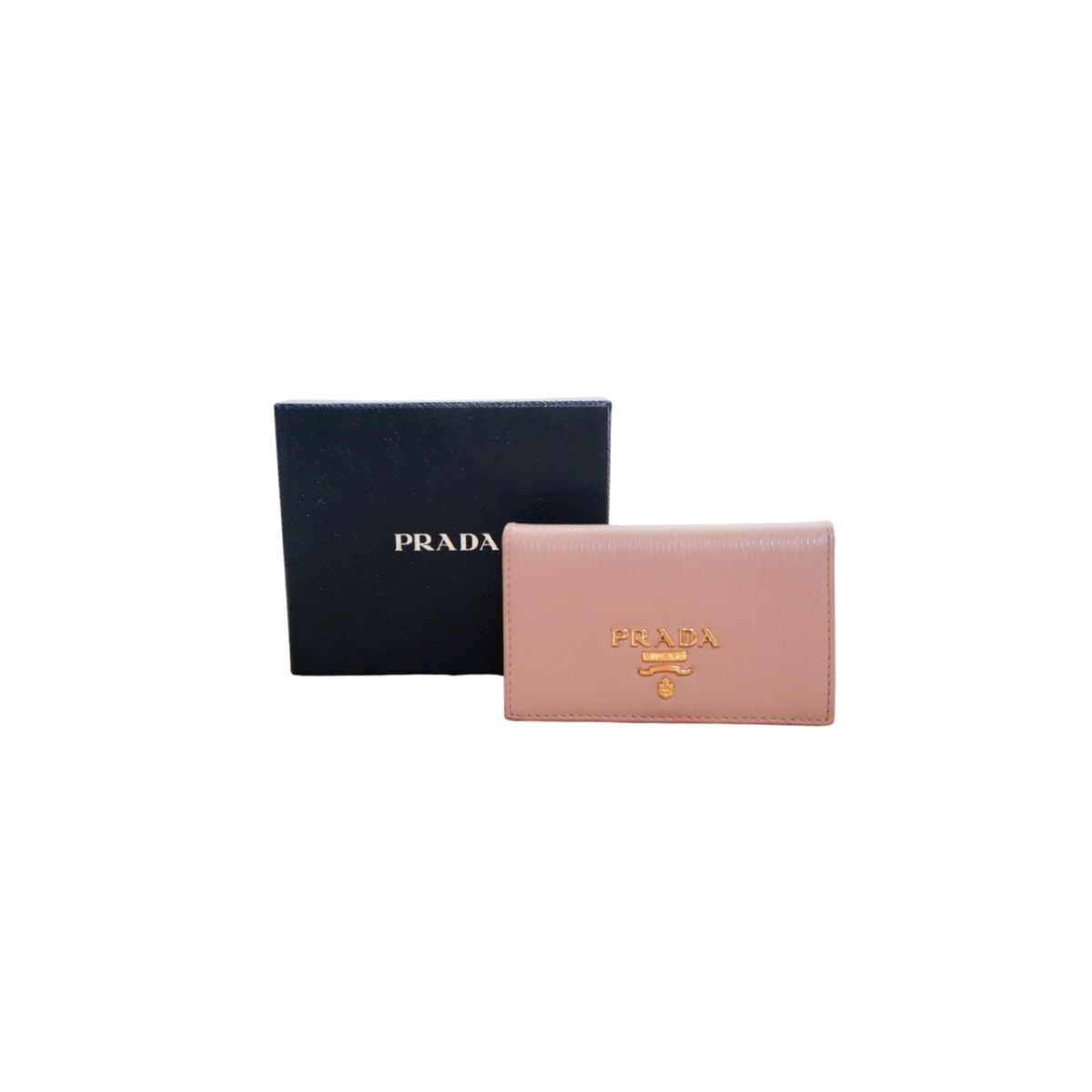 Luxury PradaWomen's Vitello Grain Cipria Beige Leather Card Case Wallet