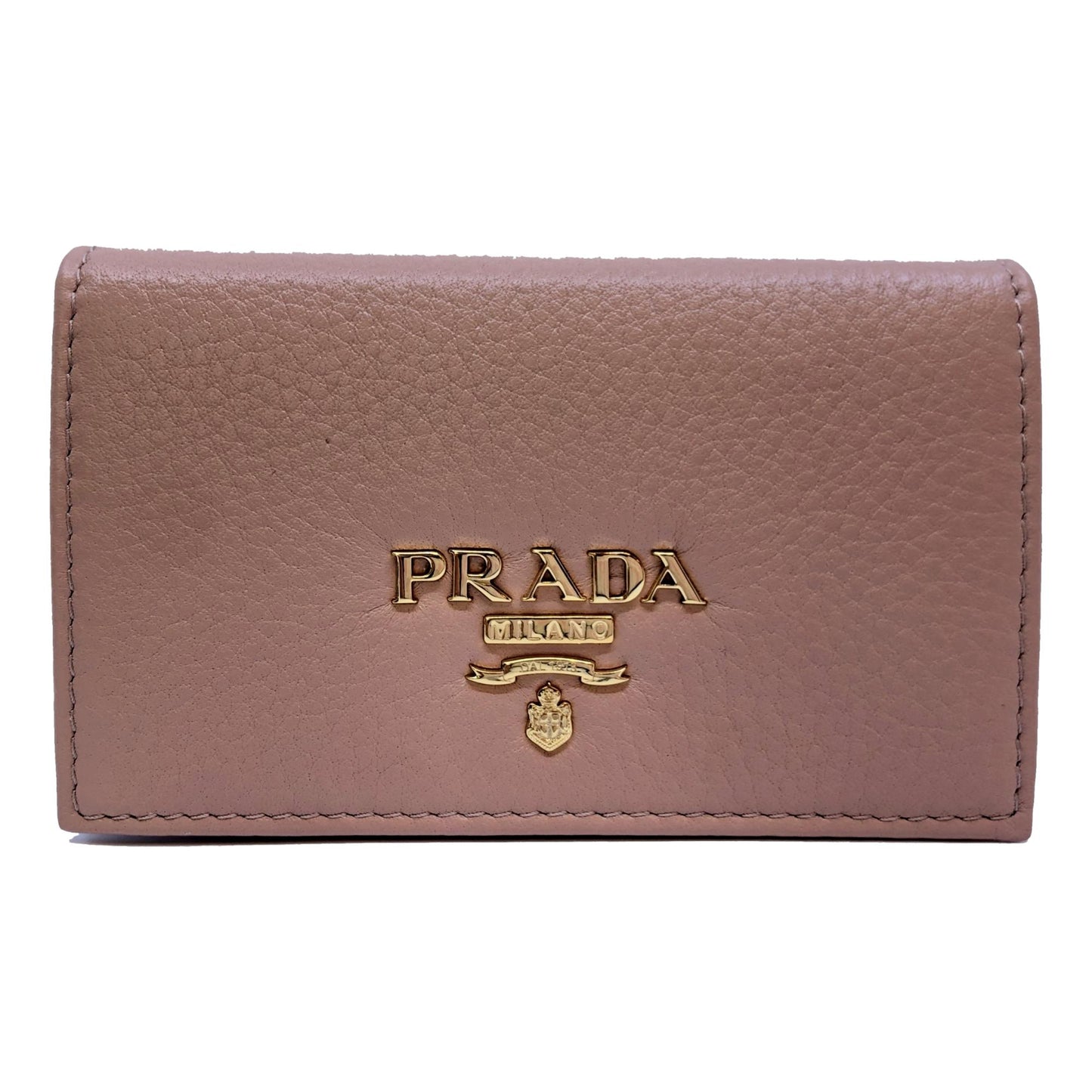 Luxury PradaWomen's Vitello Grain Cipria Beige Leather Card Case Wallet