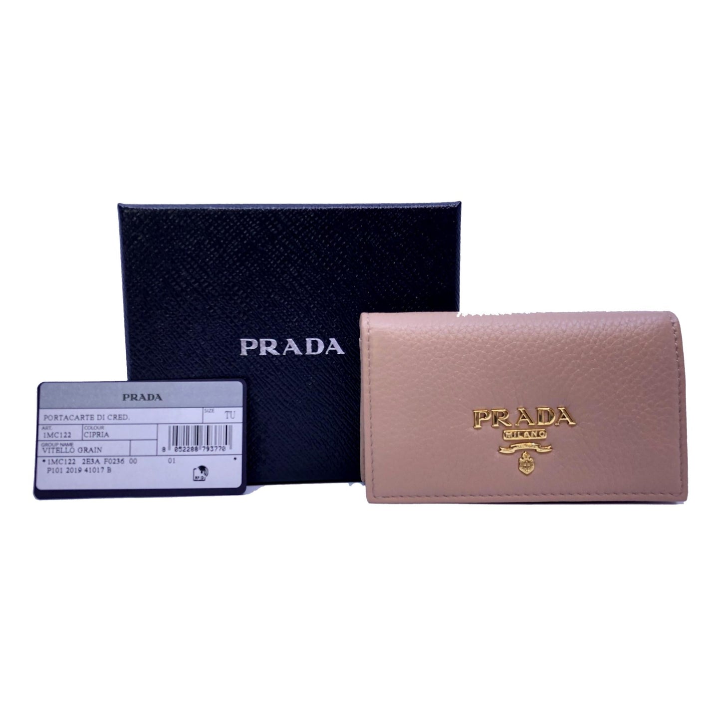 Luxury PradaWomen's Vitello Grain Cipria Beige Leather Card Case Wallet