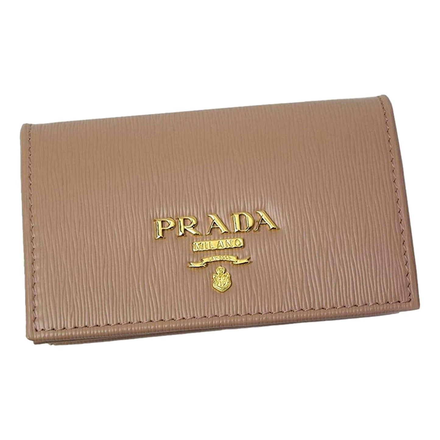 Luxury PradaVitello Move Cipria Beige Leather Mini Cardholder Snap Wallet