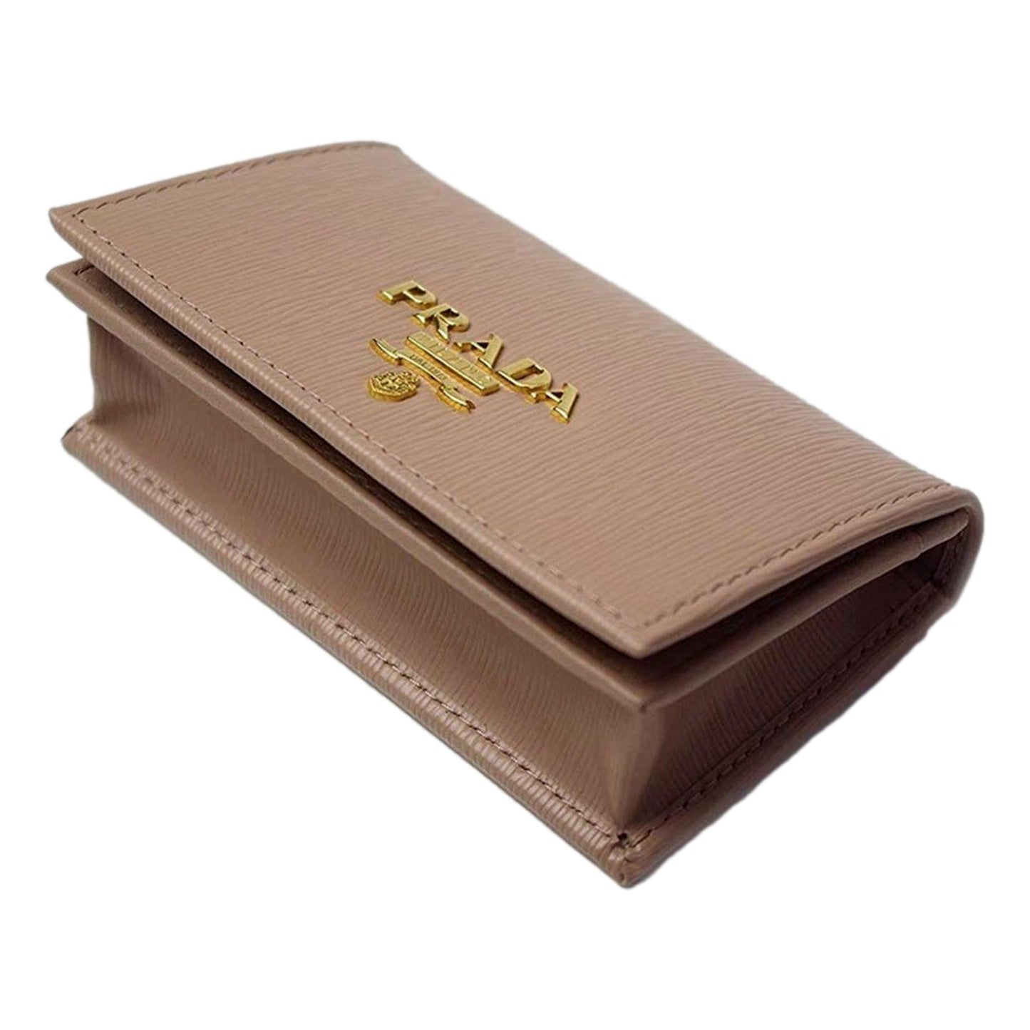 Luxury PradaVitello Move Cipria Beige Leather Mini Cardholder Snap Wallet