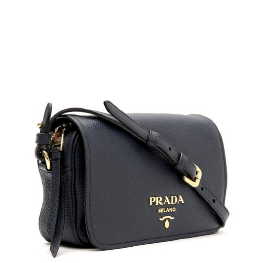 Luxury PradaVitello Phenix Baltico Blue Leather Flap Medium Crossbody Bag