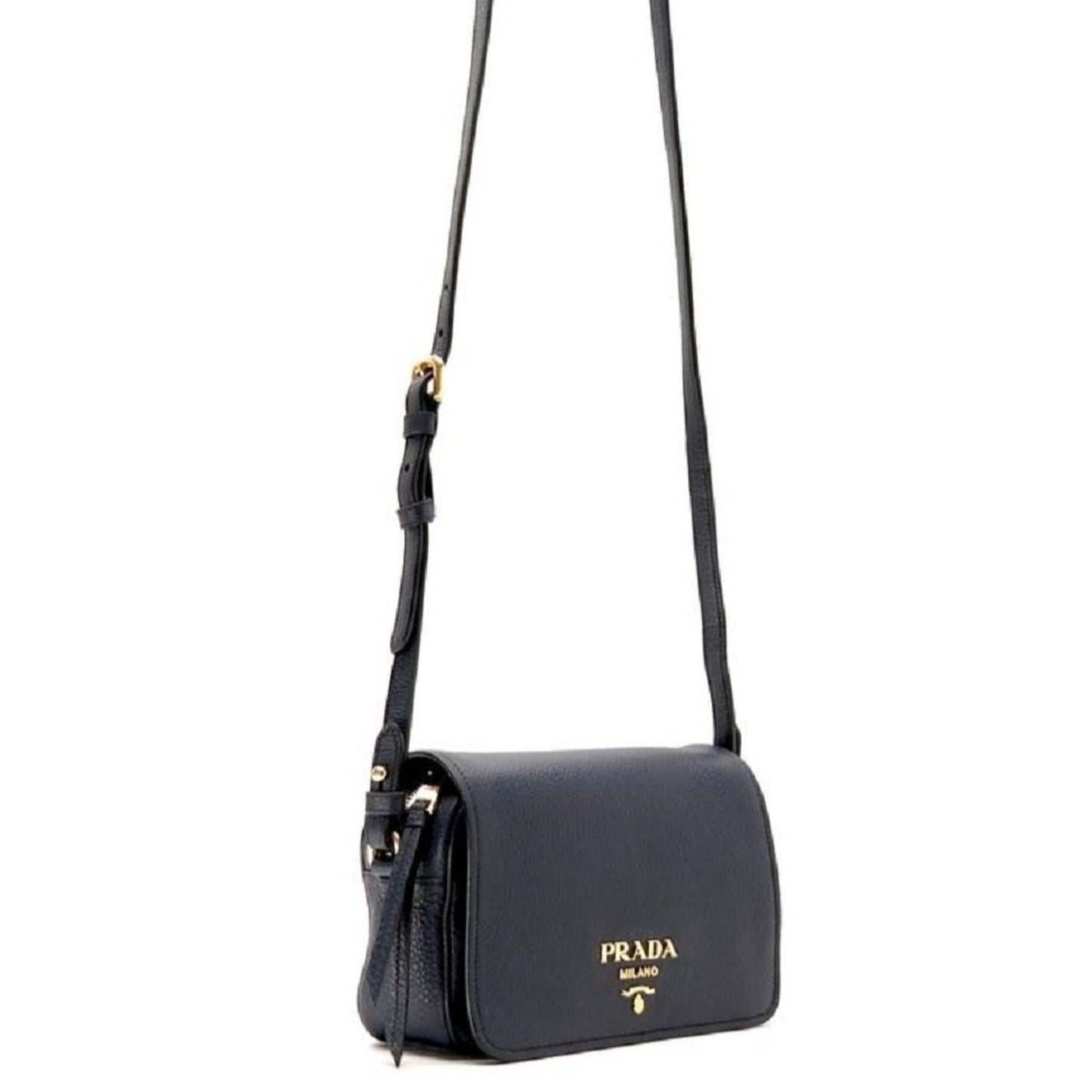 Luxury PradaVitello Phenix Baltico Blue Leather Flap Medium Crossbody Bag