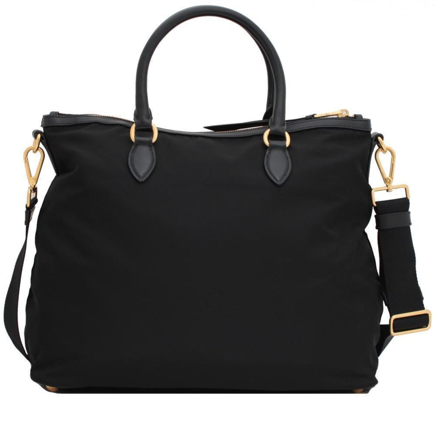 Luxury PradaBlack Tessuto Nylon Calf Leather Trim Satchel Tote Bag