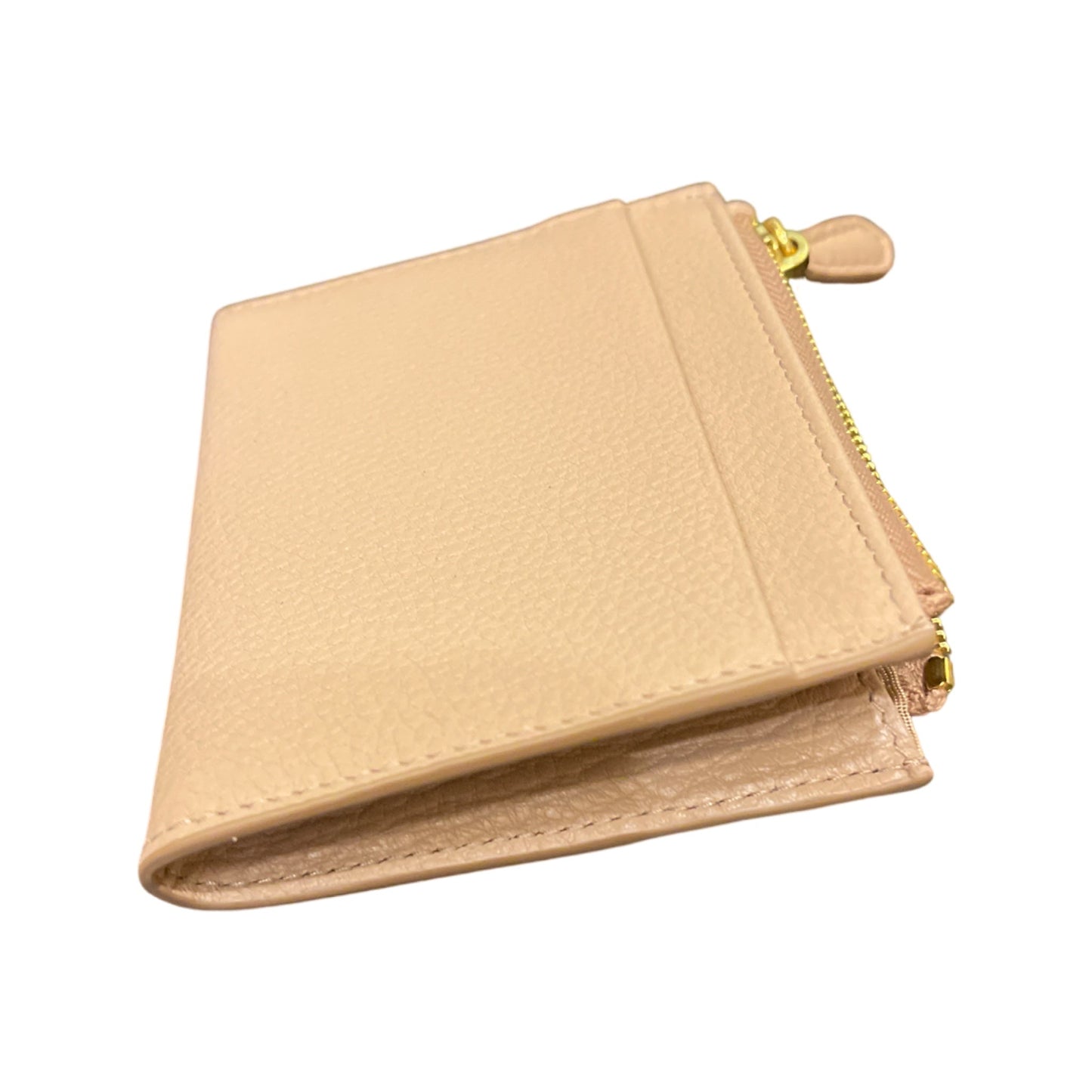 Luxury PradaWomens Vitello Grain Cipria Beige Leather Zip Top Card Wallet