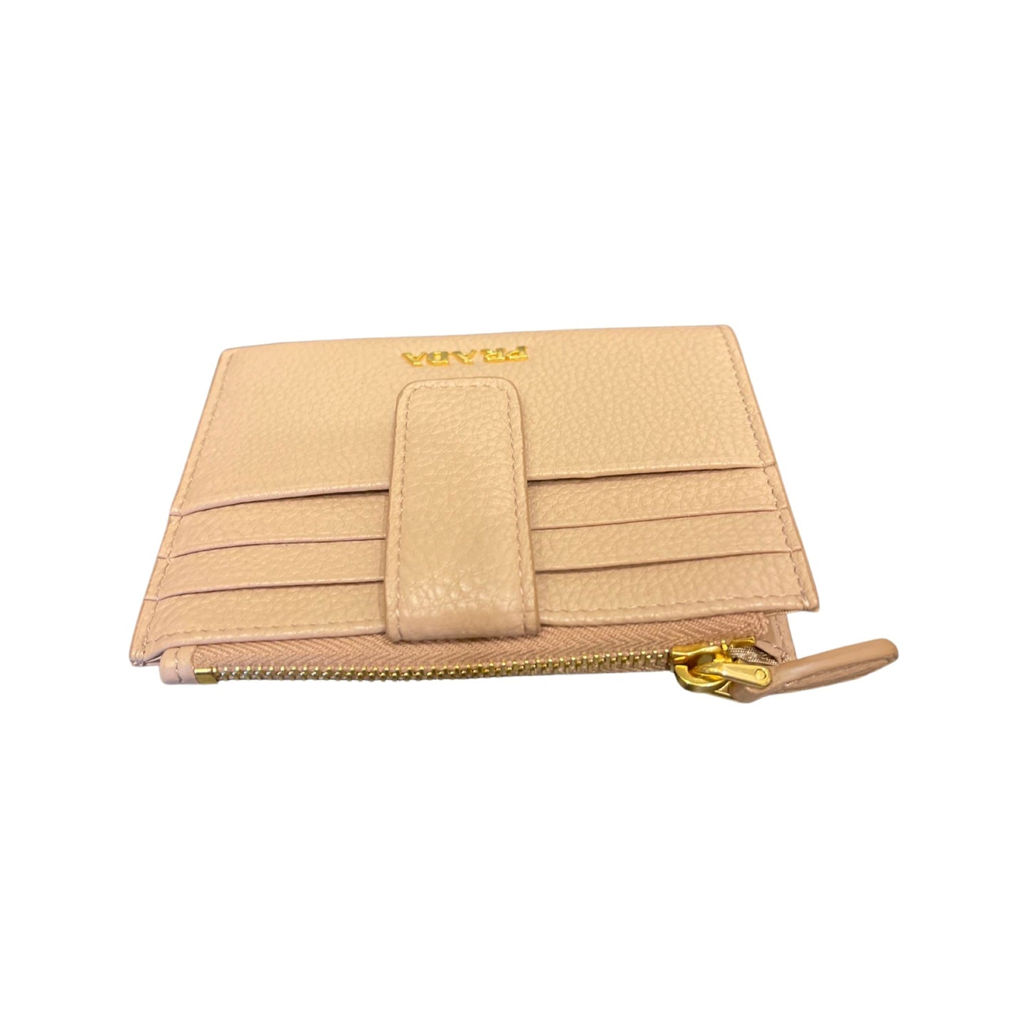 Luxury PradaWomens Vitello Grain Cipria Beige Leather Zip Top Card Wallet